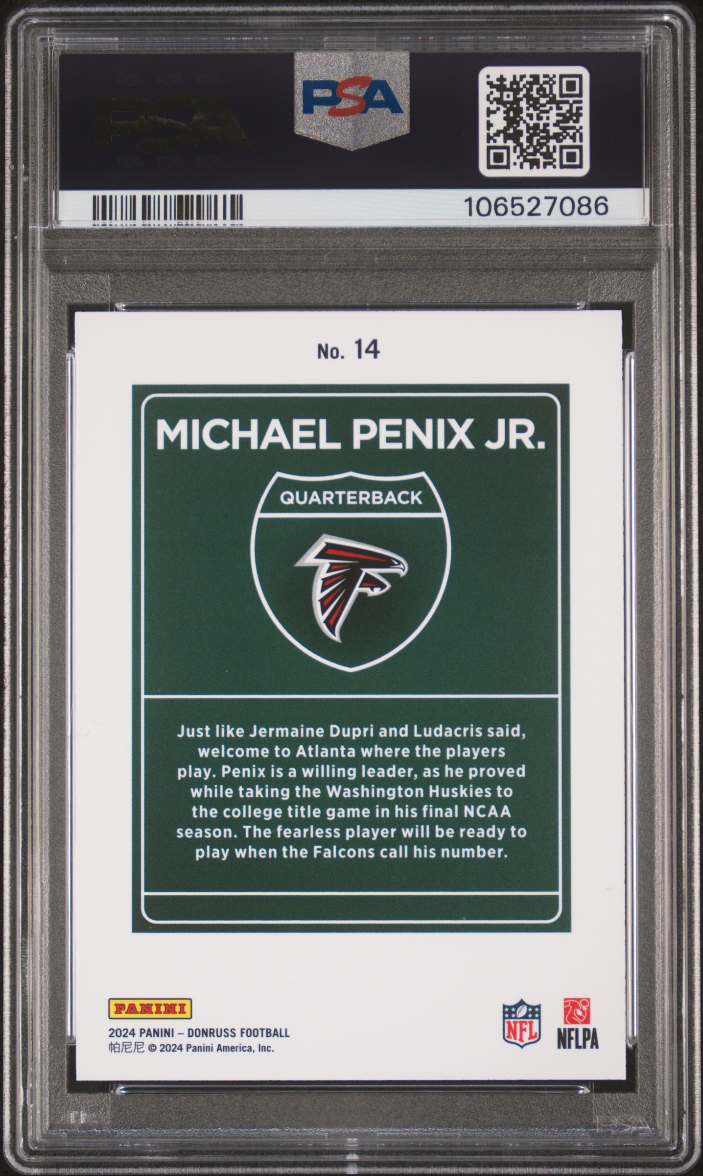 2024 Panini Donruss Downtown! Michael Penix Jr. #14 Gem Mt 10 back