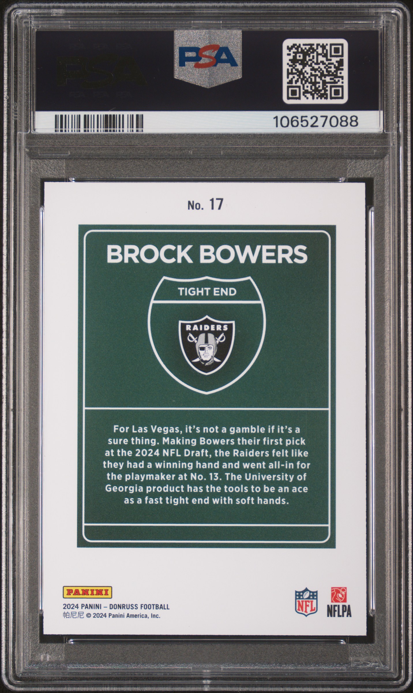 2024 Panini Donruss Downtown! Brock Bowers #17 Mint 9 back
