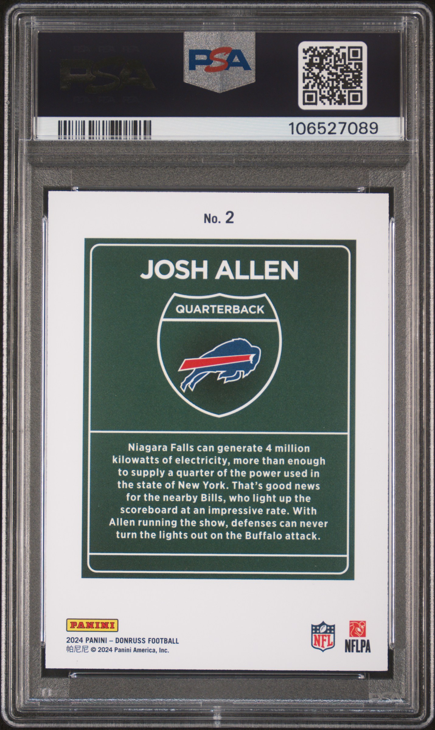 2024 Panini Donruss Downtown! Josh Allen #2 Mint 9 back