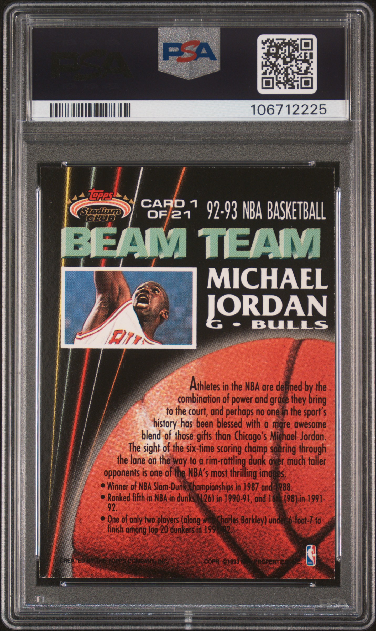 1992 Stadium Club Beam Team Michael Jordan #1 (Beam Team-Members Only) Nm-Mt 8 back