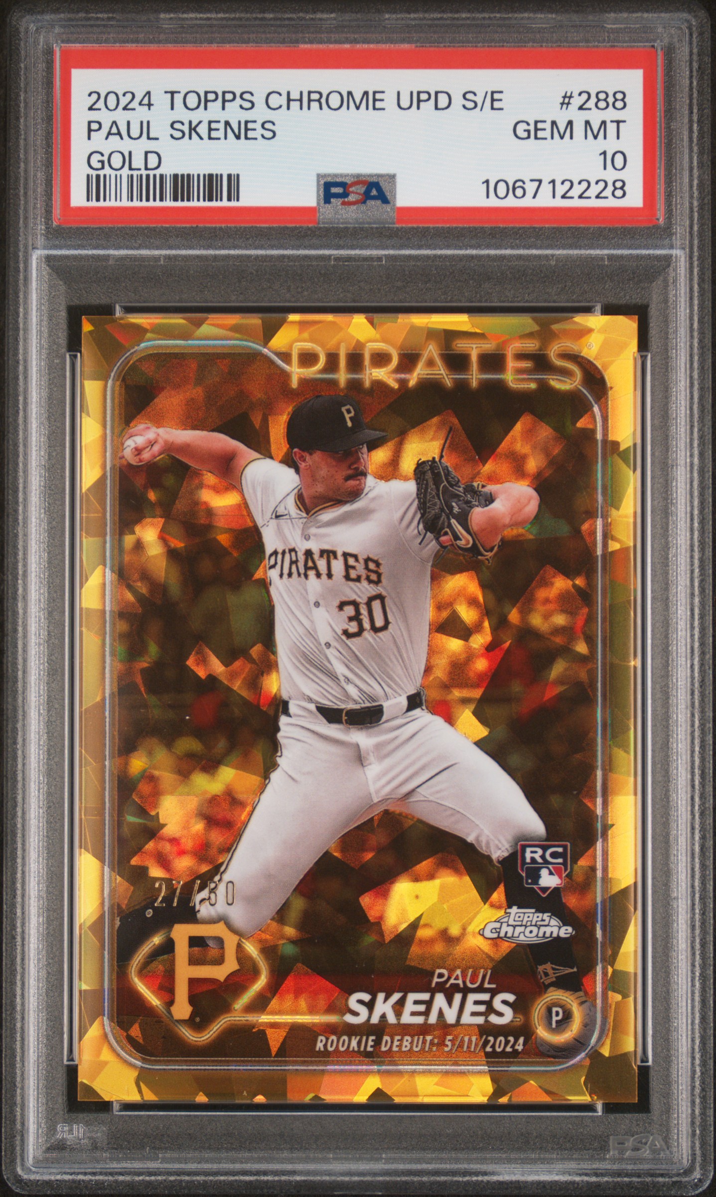 2024 Topps Chrome Sapphire Update Series Paul Skenes #288 (Gold) Gem Mt 10 front