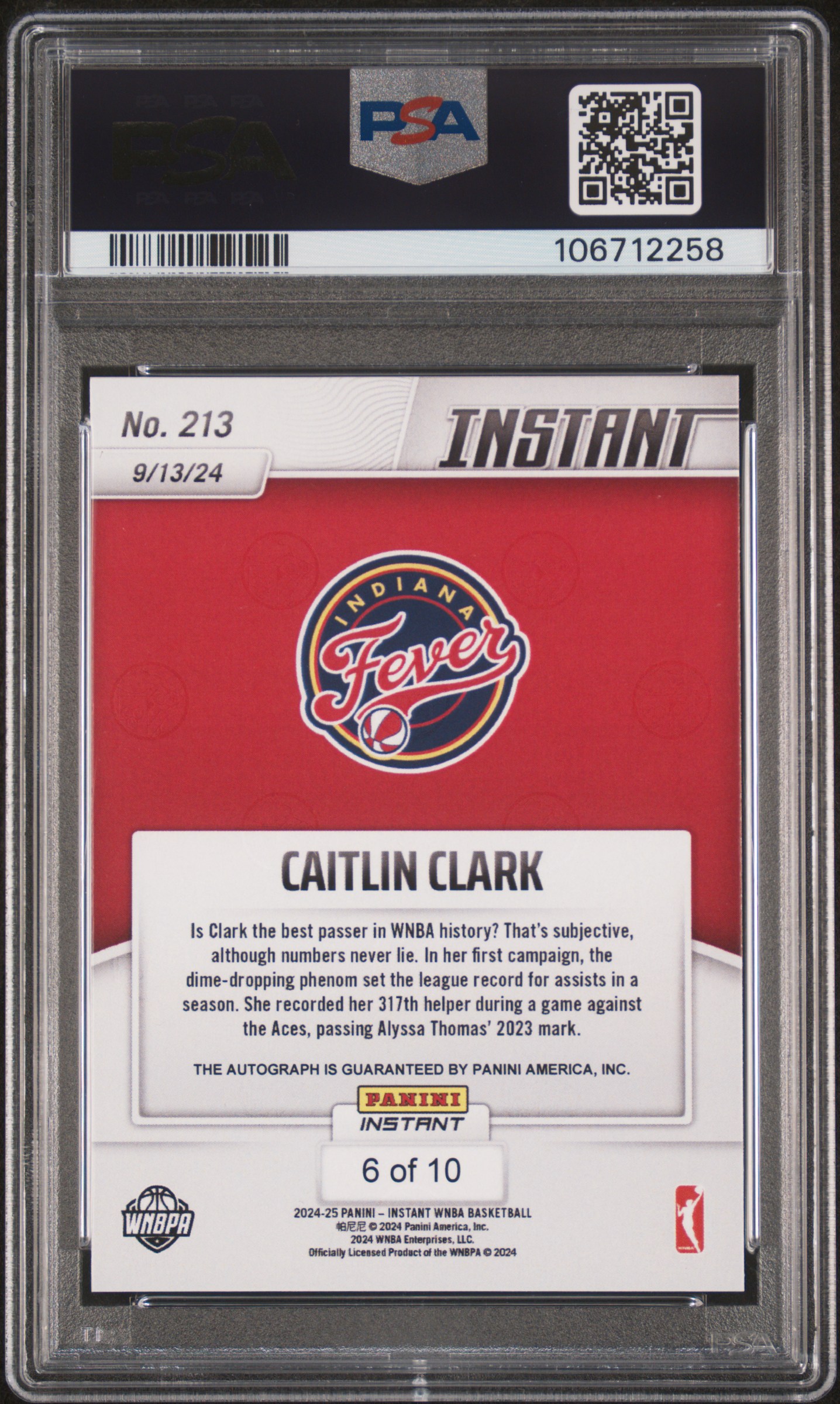 2024 Panini Instant Wnba Caitlin Clark #213 (Autograph-Jaguar) Mint 9 back