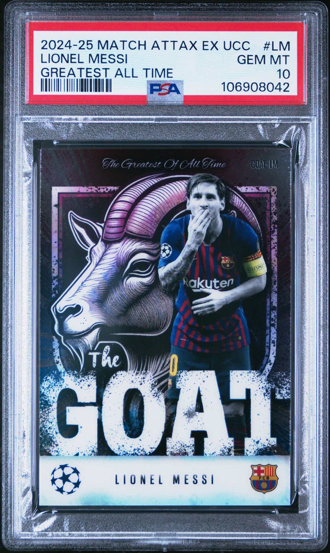 2024 Topps TOPPS MATCH ATTAX EXTRA UEFA CLUB COMPETITIONS THE GREATEST OF ALL TIME #LM Lionel Messi front