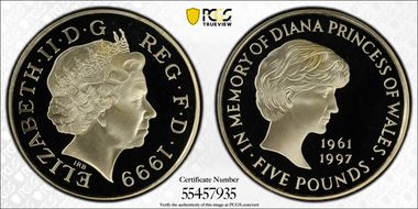 1999 £5 S-L6 Diana Cu/Ni PR69DCAM