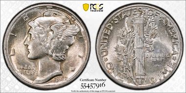 1942-D 10C AU58