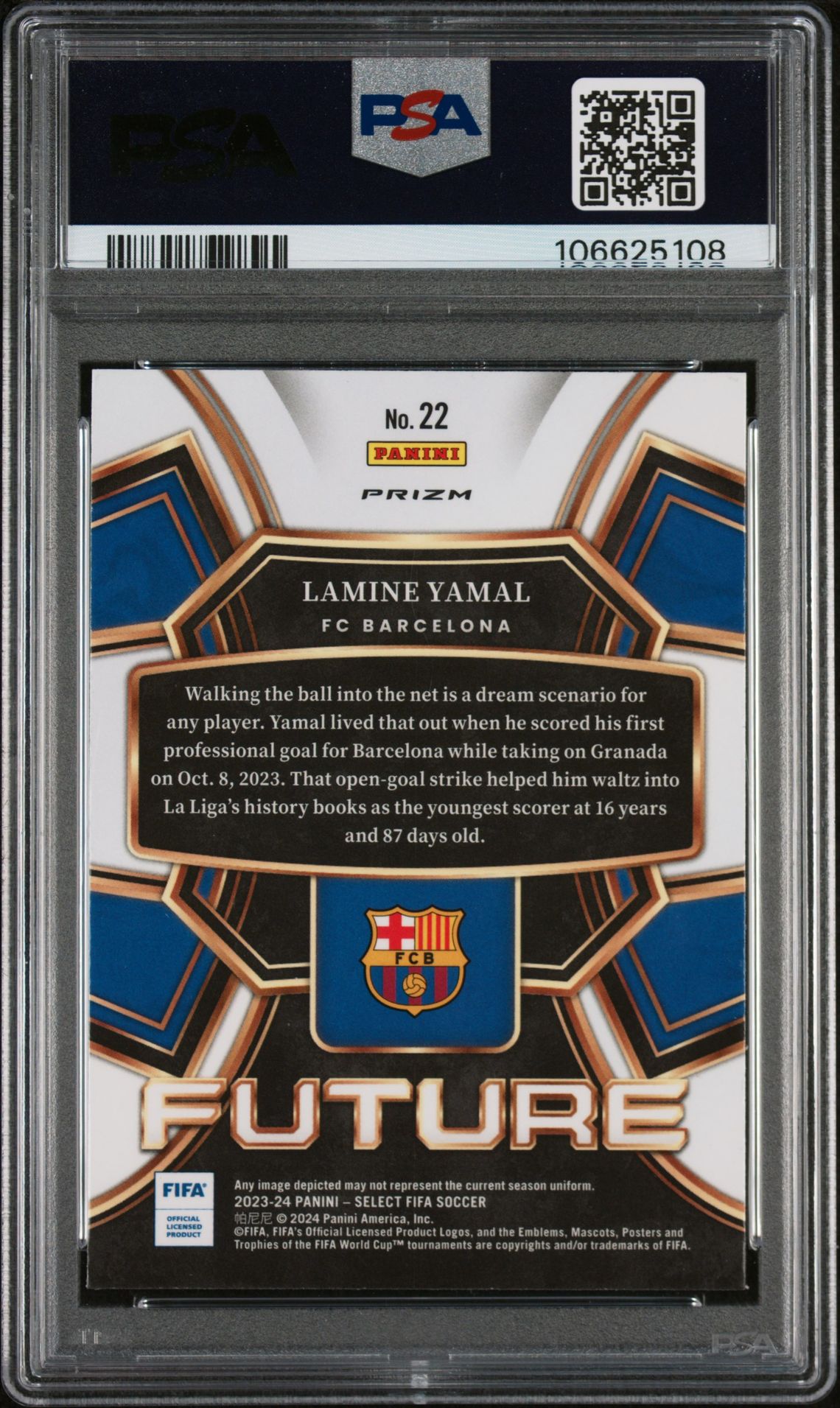2023-24 Panini Select Fifa Select Future Lamine Yamal #22 Gem Mt 10 back