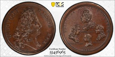 (1880-DT) AE Medal Betts-75 var, Louis XIV Felicitas Paris Mint Restrike, Cornucopia MS64