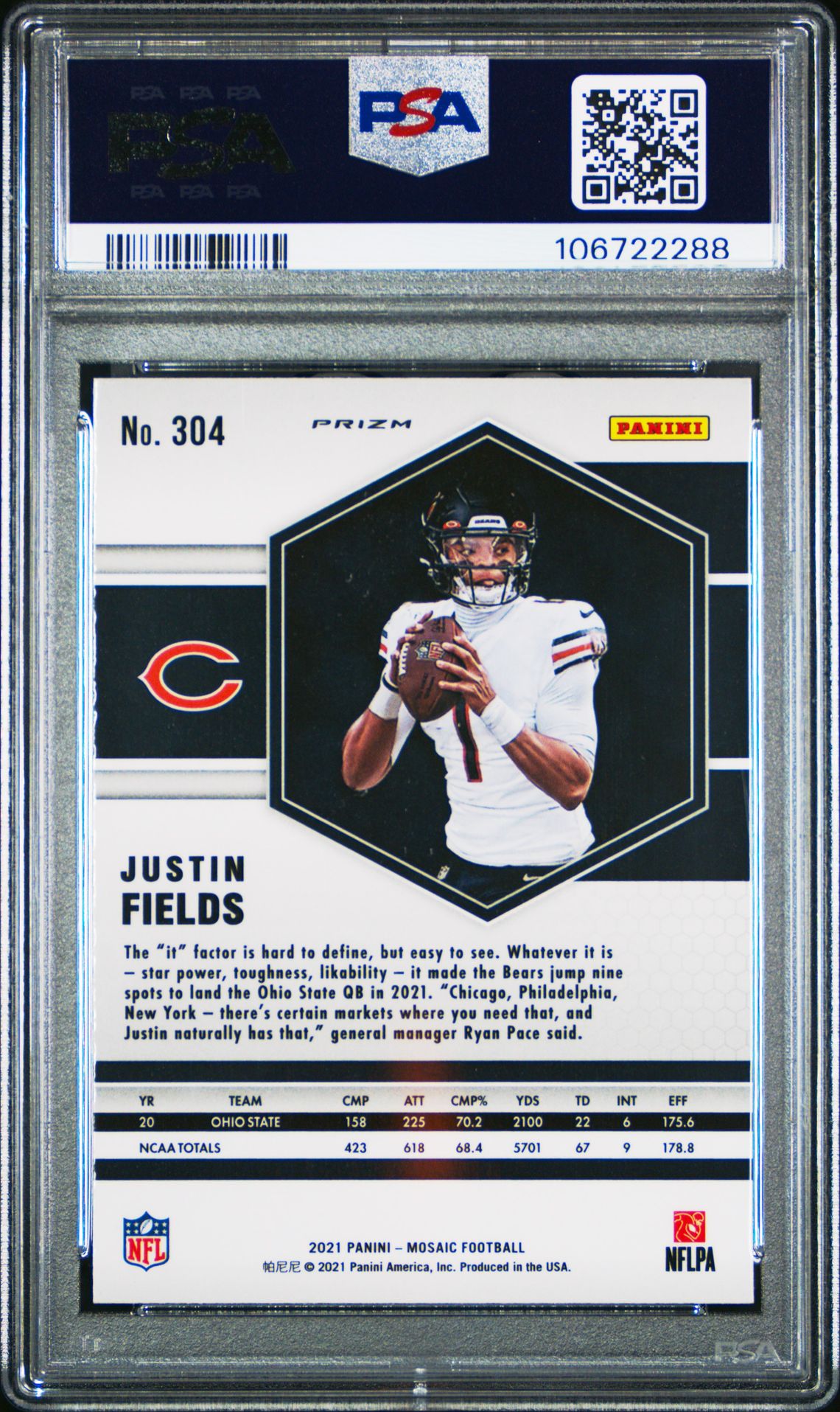 2021 Panini Mosaic Justin Fields #304 (Silver) Gem Mt 10 back