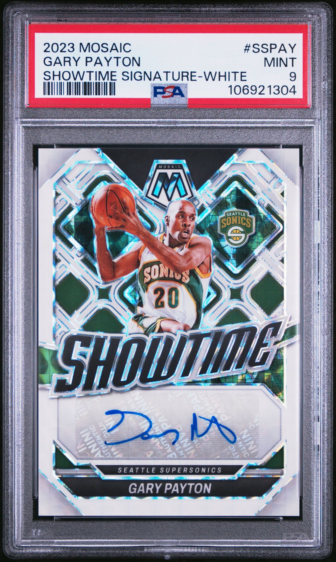 2023 Panini PANINI MOSAIC SHOWTIME SIGNATURES MOSAIC WHITE #SSPAY Gary Payton front