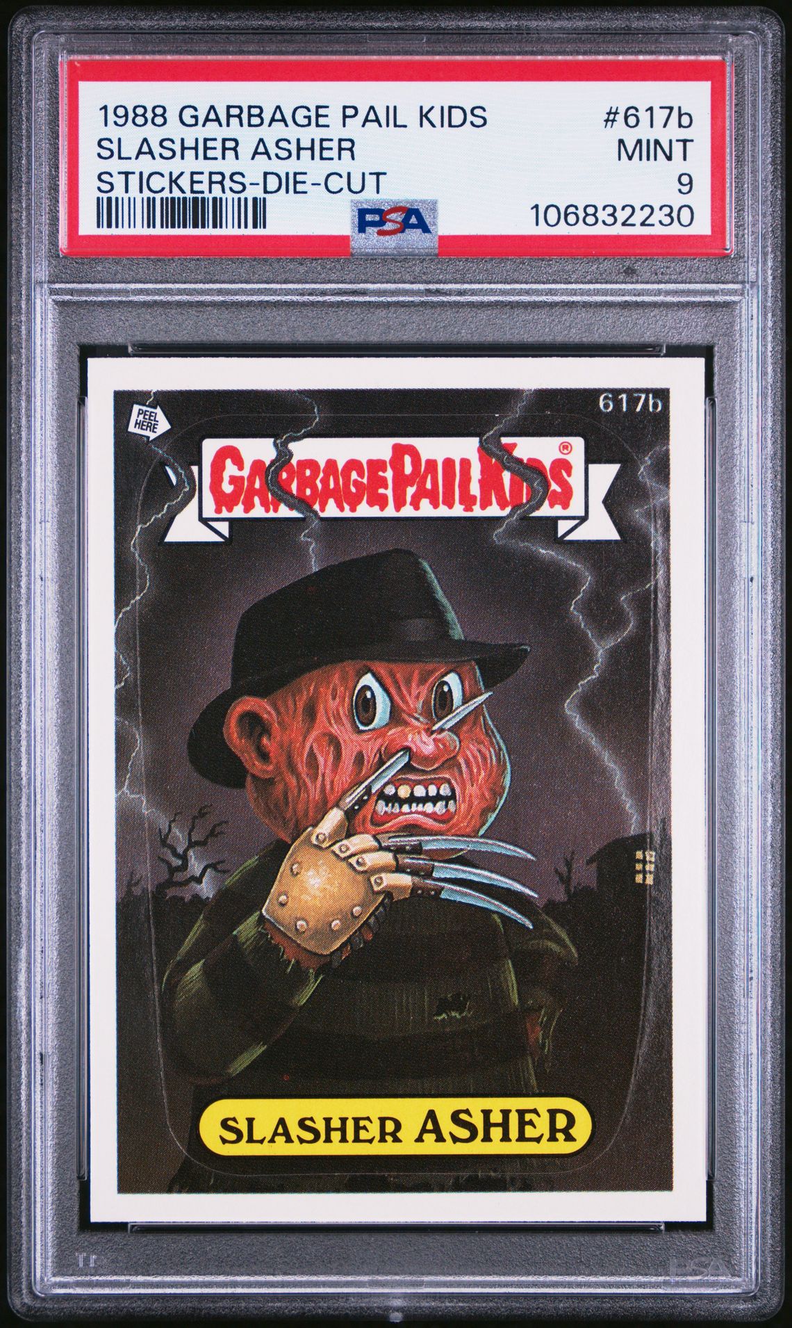 1988 Topps GARBAGE PAIL KIDS STICKERS DIE-CUT #617B Slasher Asher front