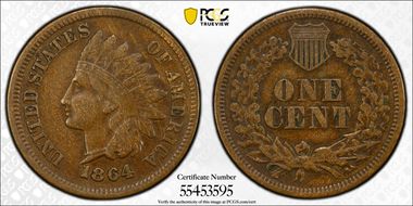 1864 1C L on Ribbon VF30BN