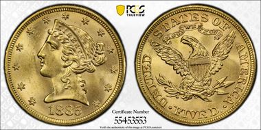 1885 $5 MS65