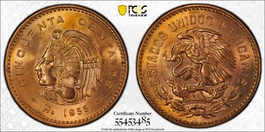 1955-Mo 5C KM-424  Bronze Head Left MS66RD