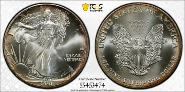 1991 $1 Silver Eagle MS67