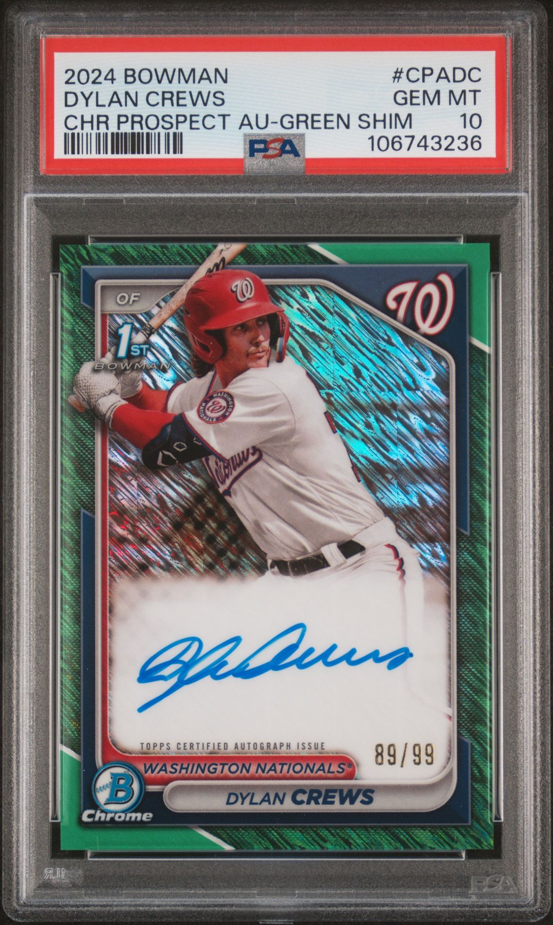 2024 Bowman BOWMAN CHROME PROSPECT AUTOGRAPHS CHR PROSPECT AU-GREEN SHIM #CPADC Dylan Crews front