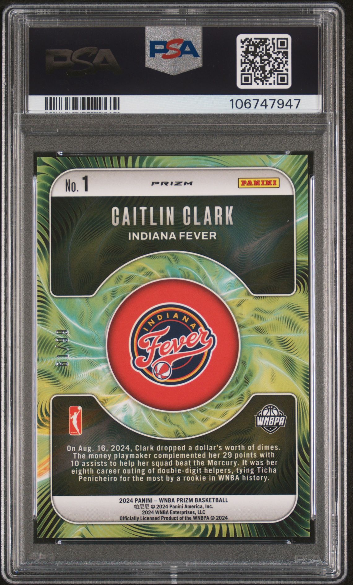 2024 Panini Prizm Wnba Fractal Caitlin Clark #1 (Fractal-Red Prizm) Gem Mt 10 back