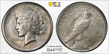 1921 $1 High Relief, Peace N1