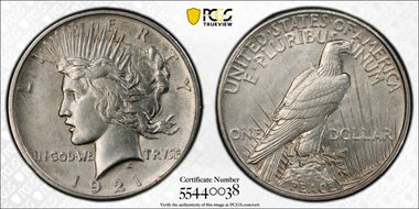1921 $1 High Relief, Peace N1