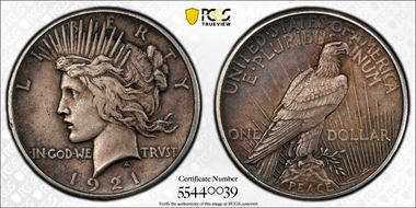 1921 $1 High Relief, Peace XF45