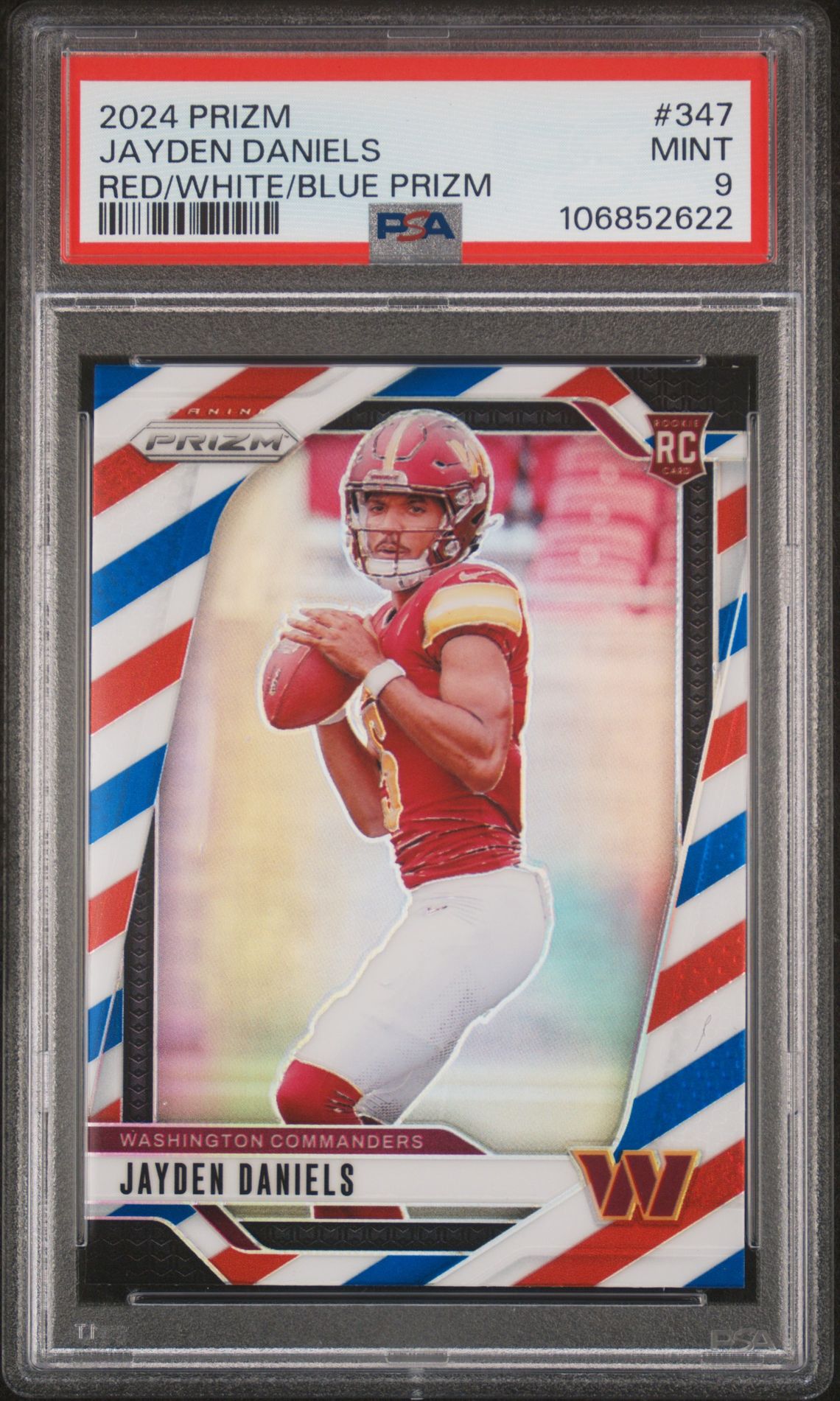 2024 Panini Prizm Jayden Daniels #347 (Red/White/Blue Prizm) Mint 9 front
