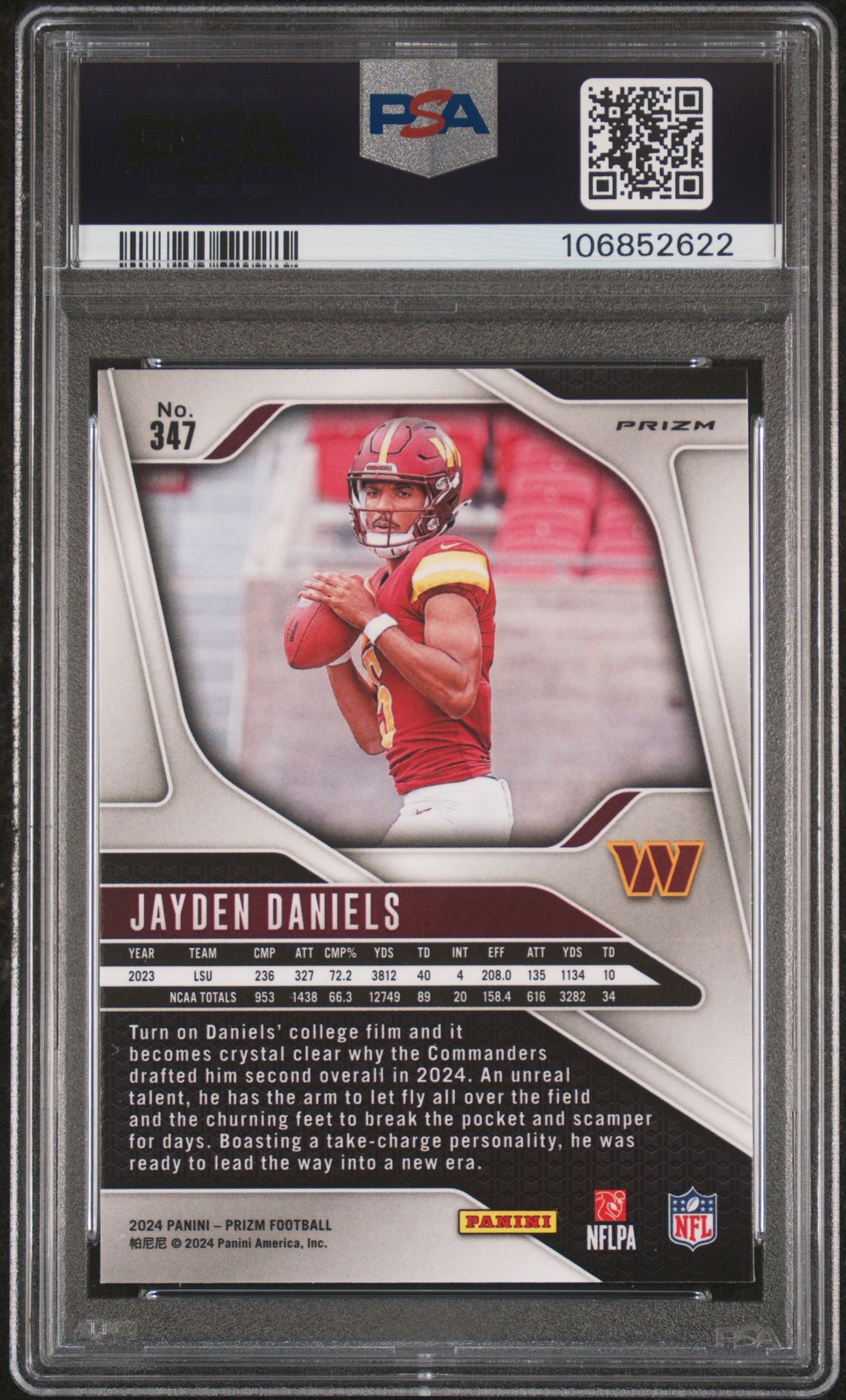 2024 Panini Prizm Jayden Daniels #347 (Red/White/Blue Prizm) Mint 9 back