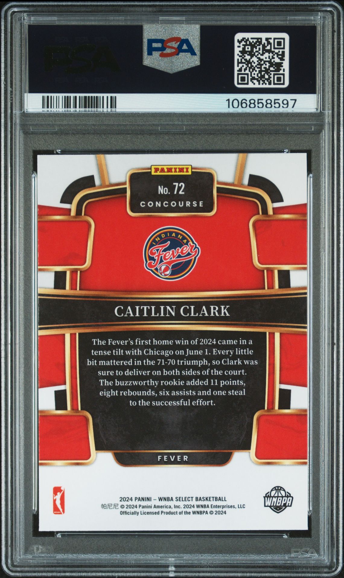 2024 Panini Select Wnba Caitlin Clark #72 Gem Mt 10 back