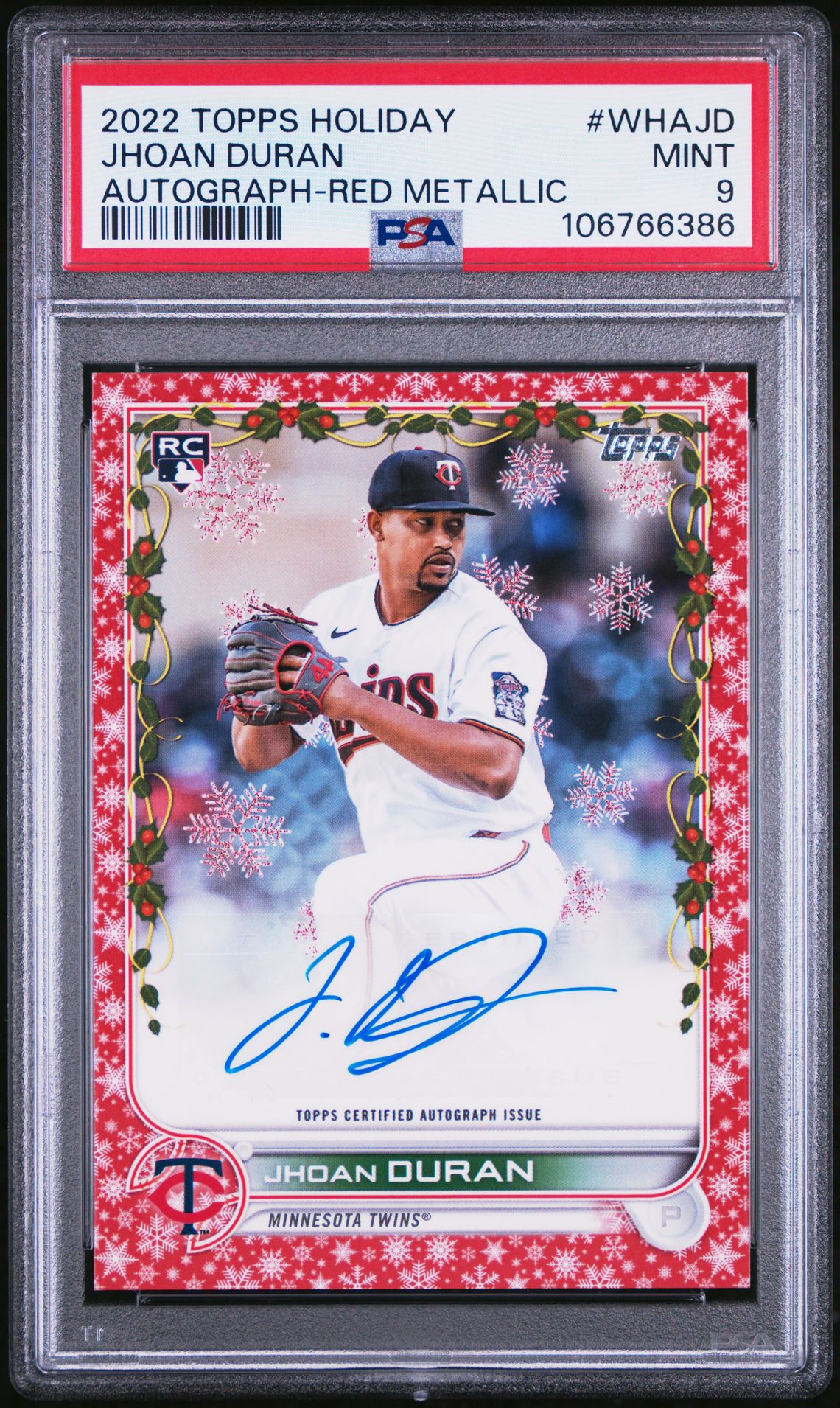 2022 Topps Holiday Autographs Jhoan Duran #Whajd (Autograph-Red Metallic) Mint 9 front