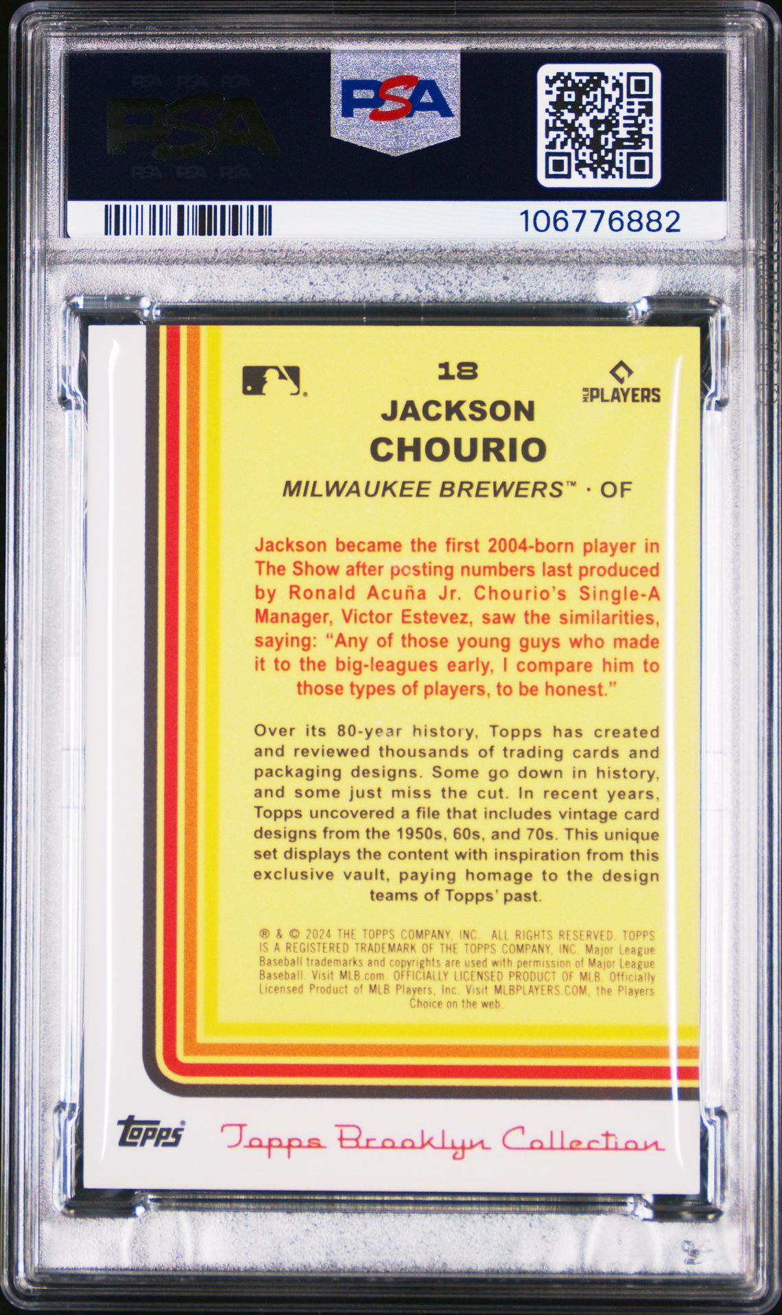 2024 Topps Brooklyn Collection Jackson Chourio #18 (Chartreuse) Mint 9 back
