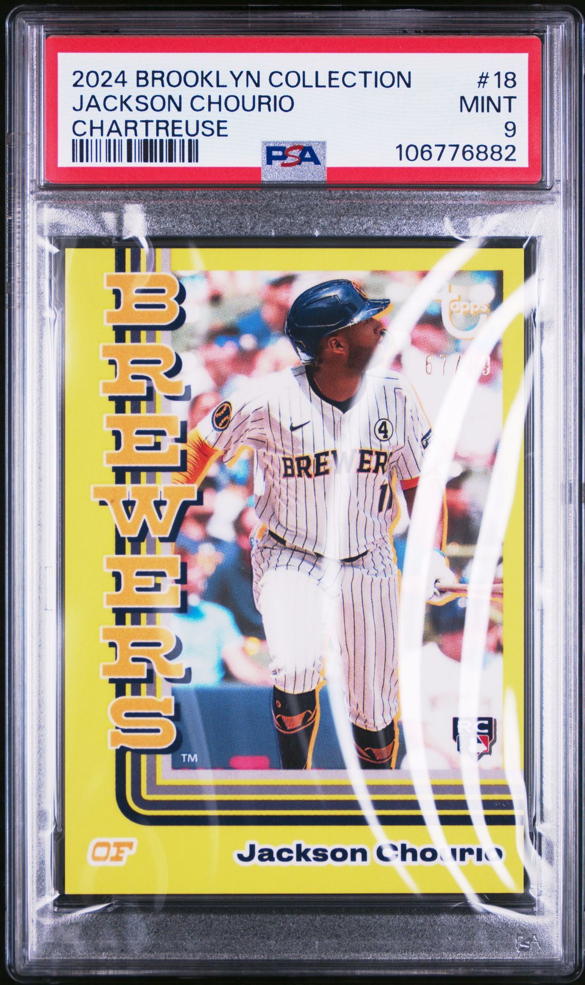 2024 Topps Brooklyn Collection Jackson Chourio #18 (Chartreuse) Mint 9 front