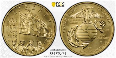 2025-W $5 USMC - 250th Anniversary First Strike MS70