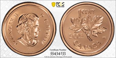 2005-P 1C Copper Plated Zinc MS68RD