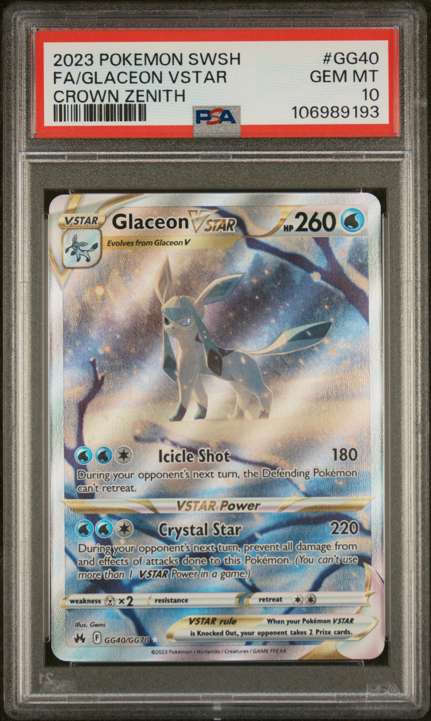 2023 #GG40 Full Art/Glaceon Vstar PSA 10 Sword and Shield Crown Zenith