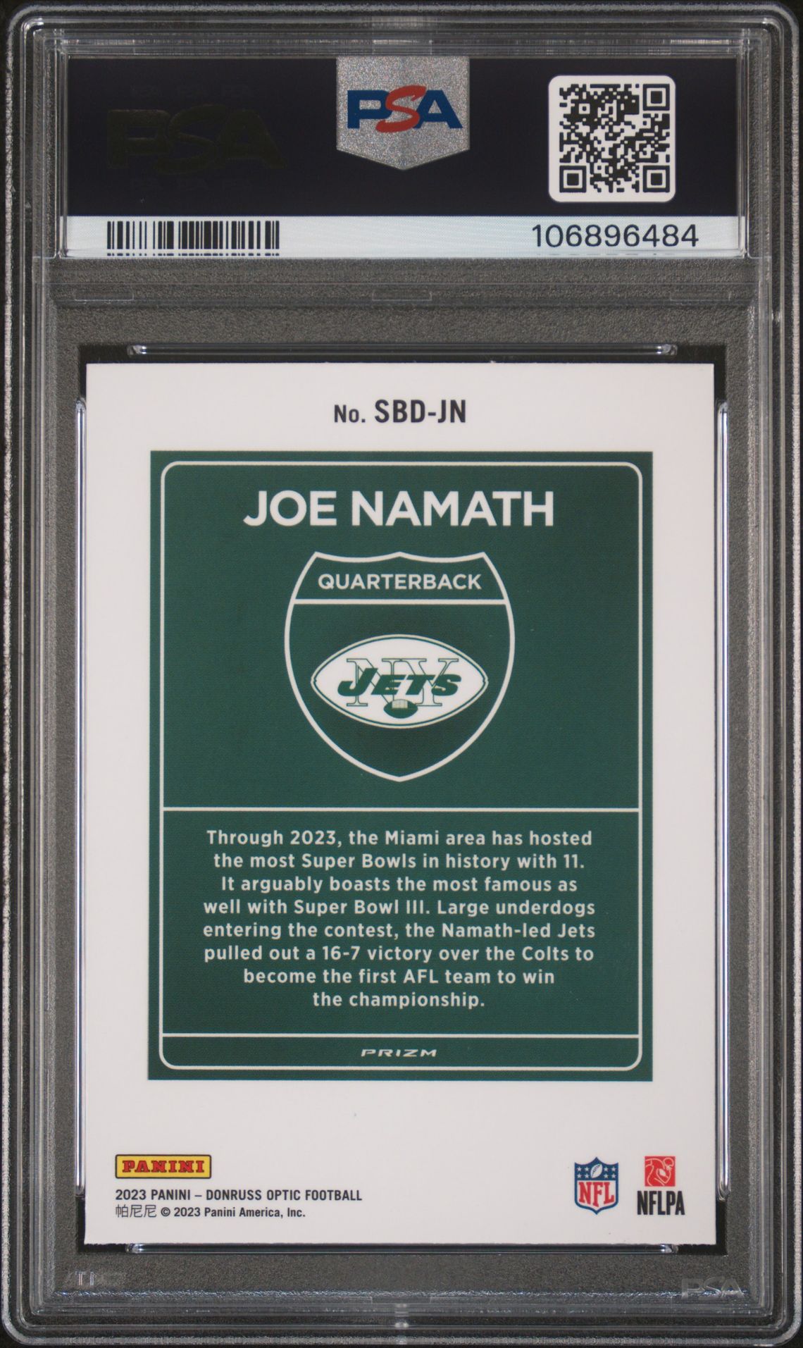 2023 Panini Donruss Optic Super Bowl Downtown Joe Namath #Sbdjn Mint 9 back