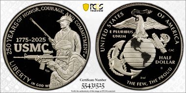 2025-S 50C USMC - 250th Anniversary First Strike PR70DCAM