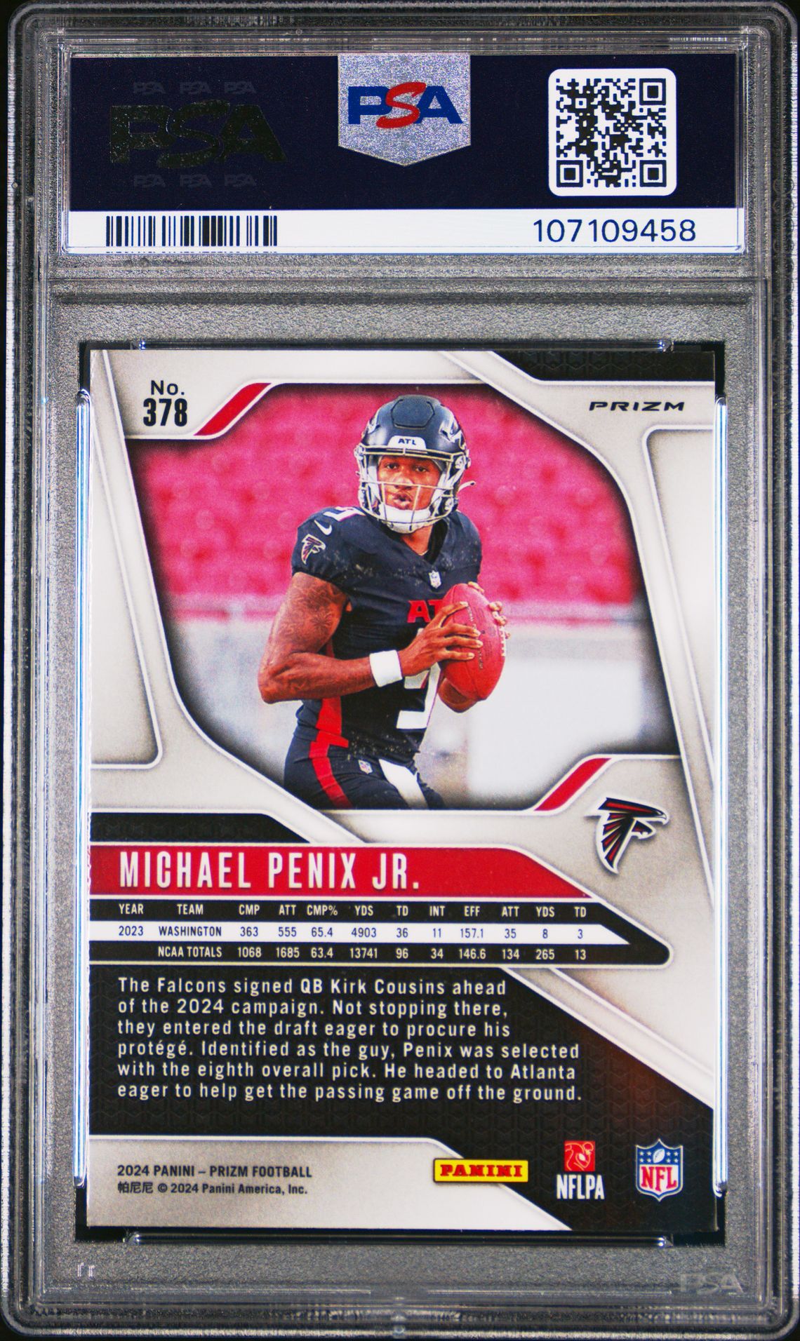 2024 Panini Prizm Michael Penix Jr. #378 (Lazer Prizm) Gem Mt 10 back