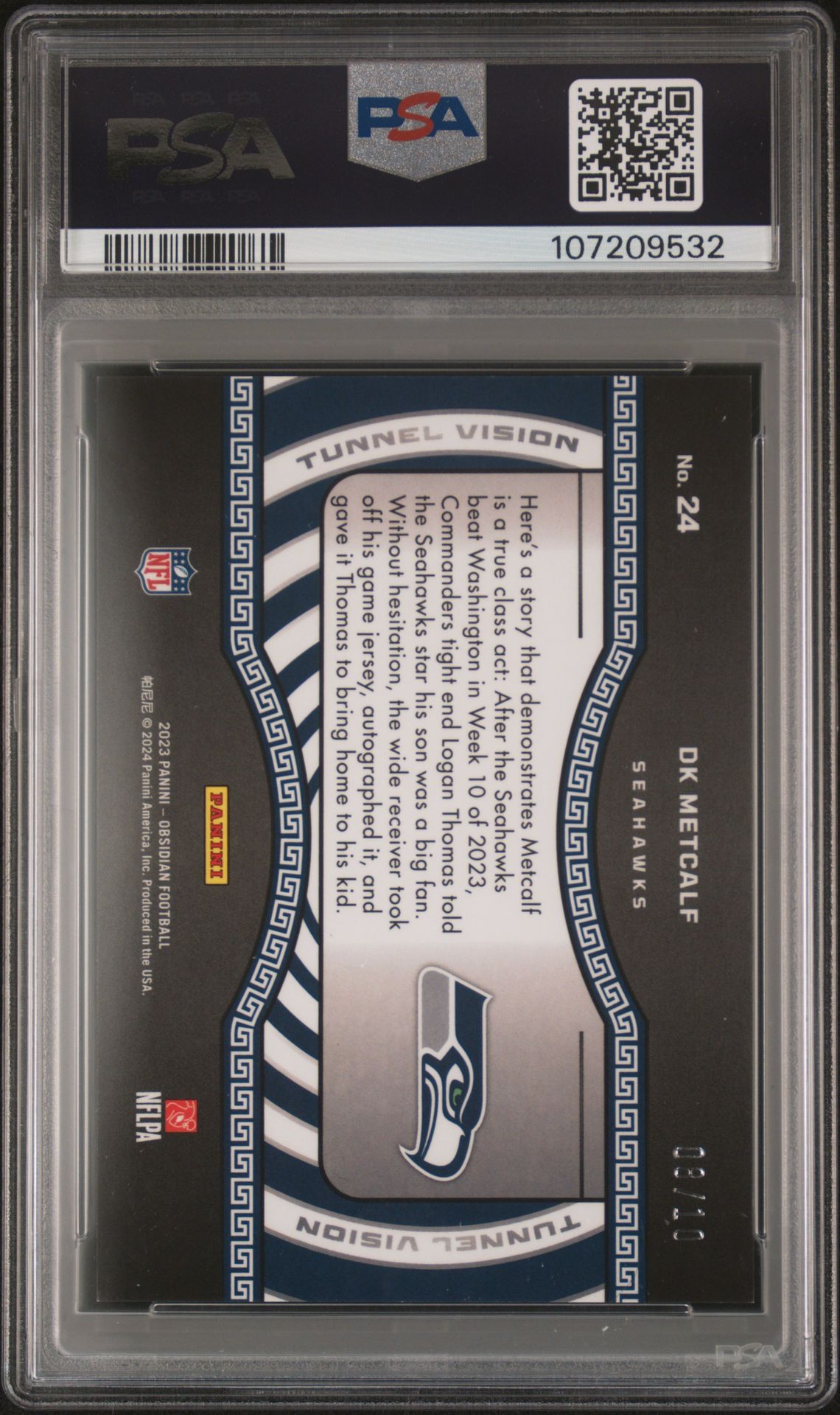 2023 Panini Obsidian Tunnel Vision Dk Metcalf #24 (Tunnel Vision-Ee Red) Mint 9 back