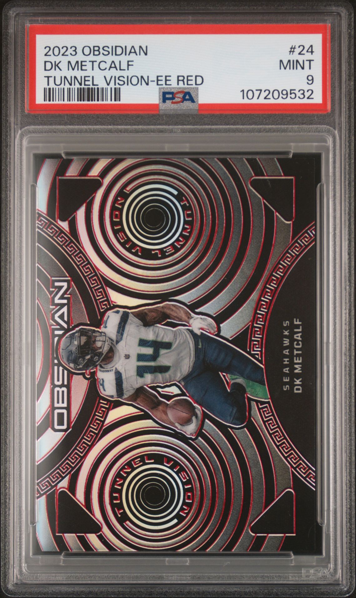 2023 Panini Obsidian Tunnel Vision Dk Metcalf #24 (Tunnel Vision-Ee Red) Mint 9 front