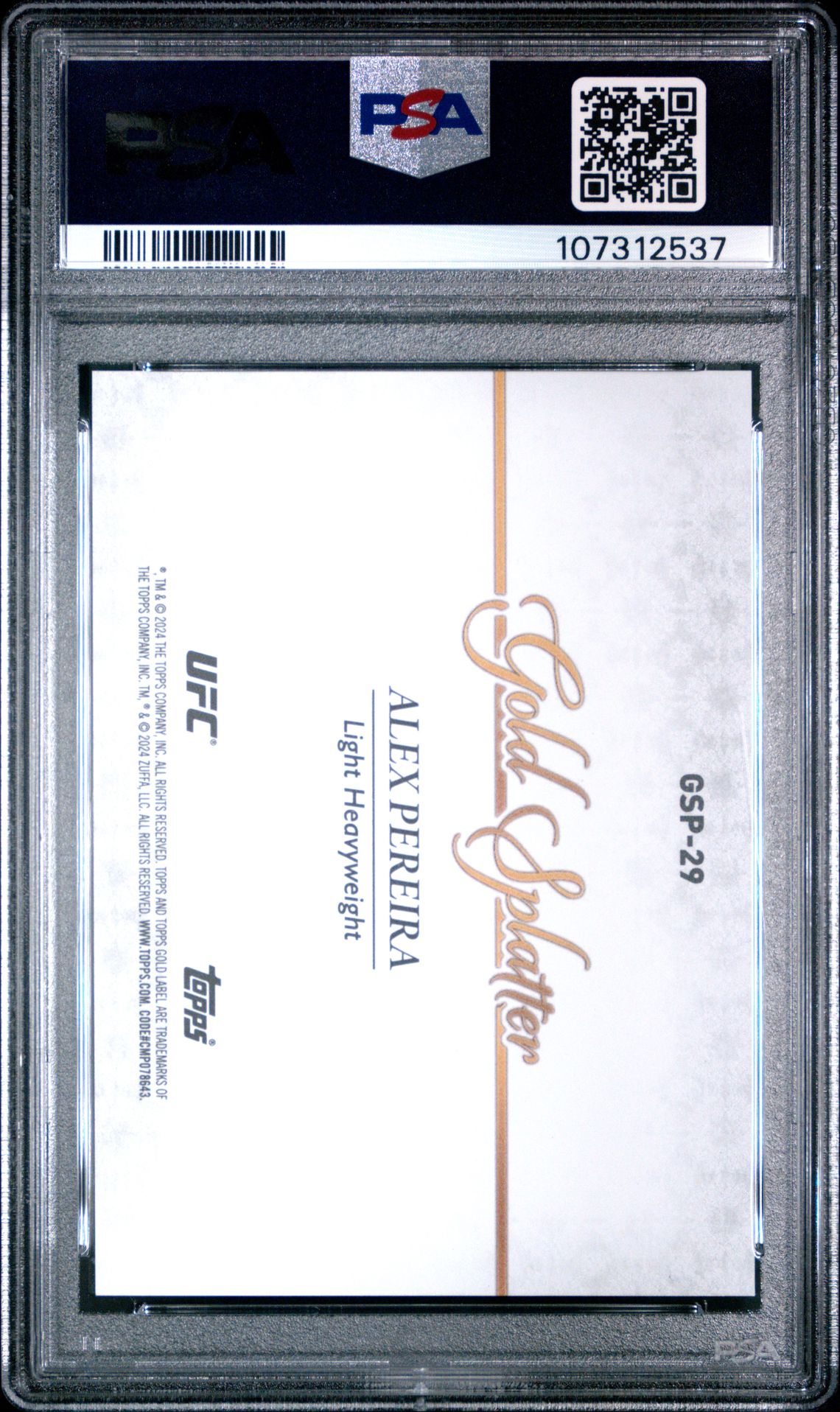 2024 Topps Gold Label Ufc Gold Splatter Alex Pereira #29 Gem Mt 10 back