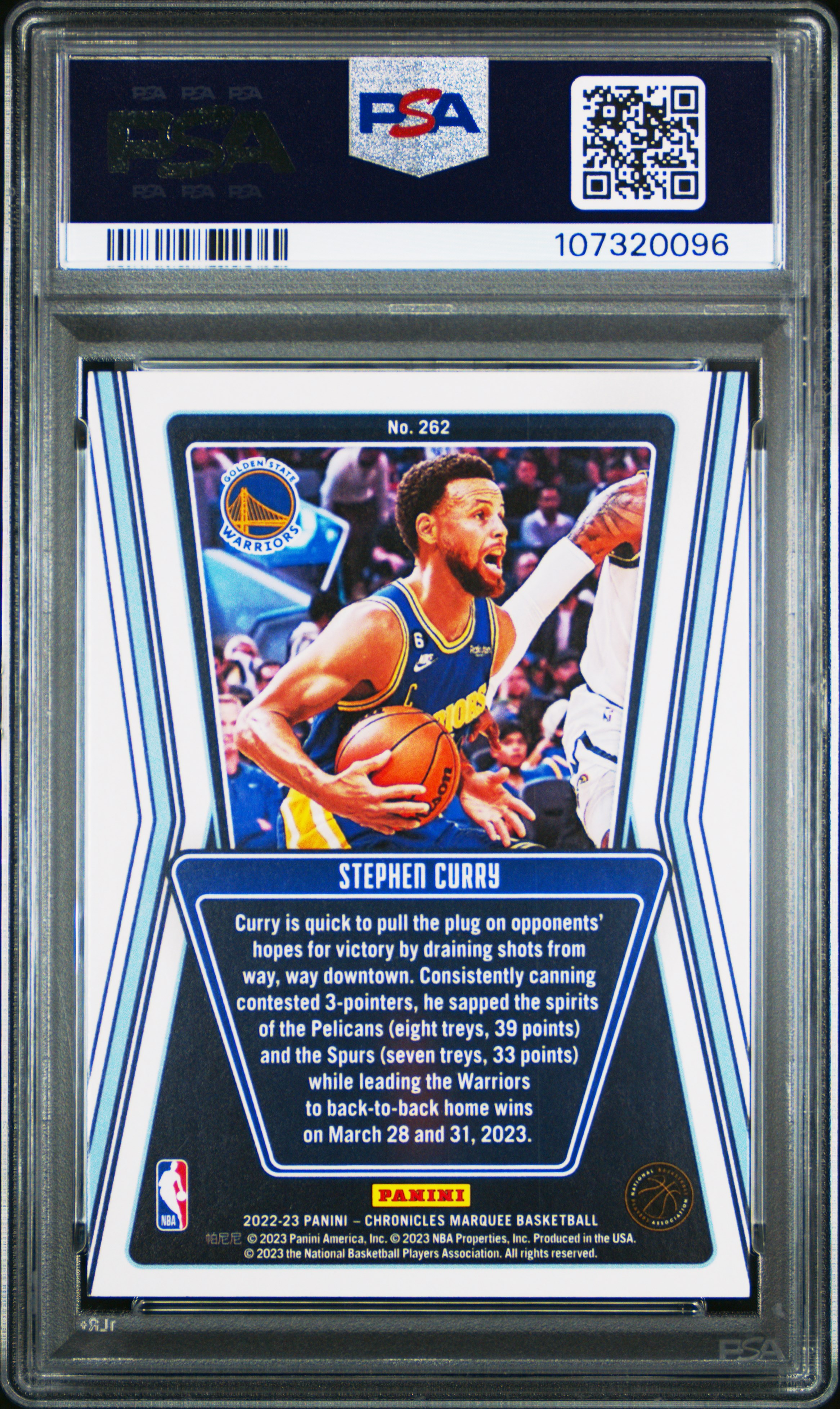 2022 Panini Chronicles Stephen Curry #262 (Asia) Gem Mt 10 back