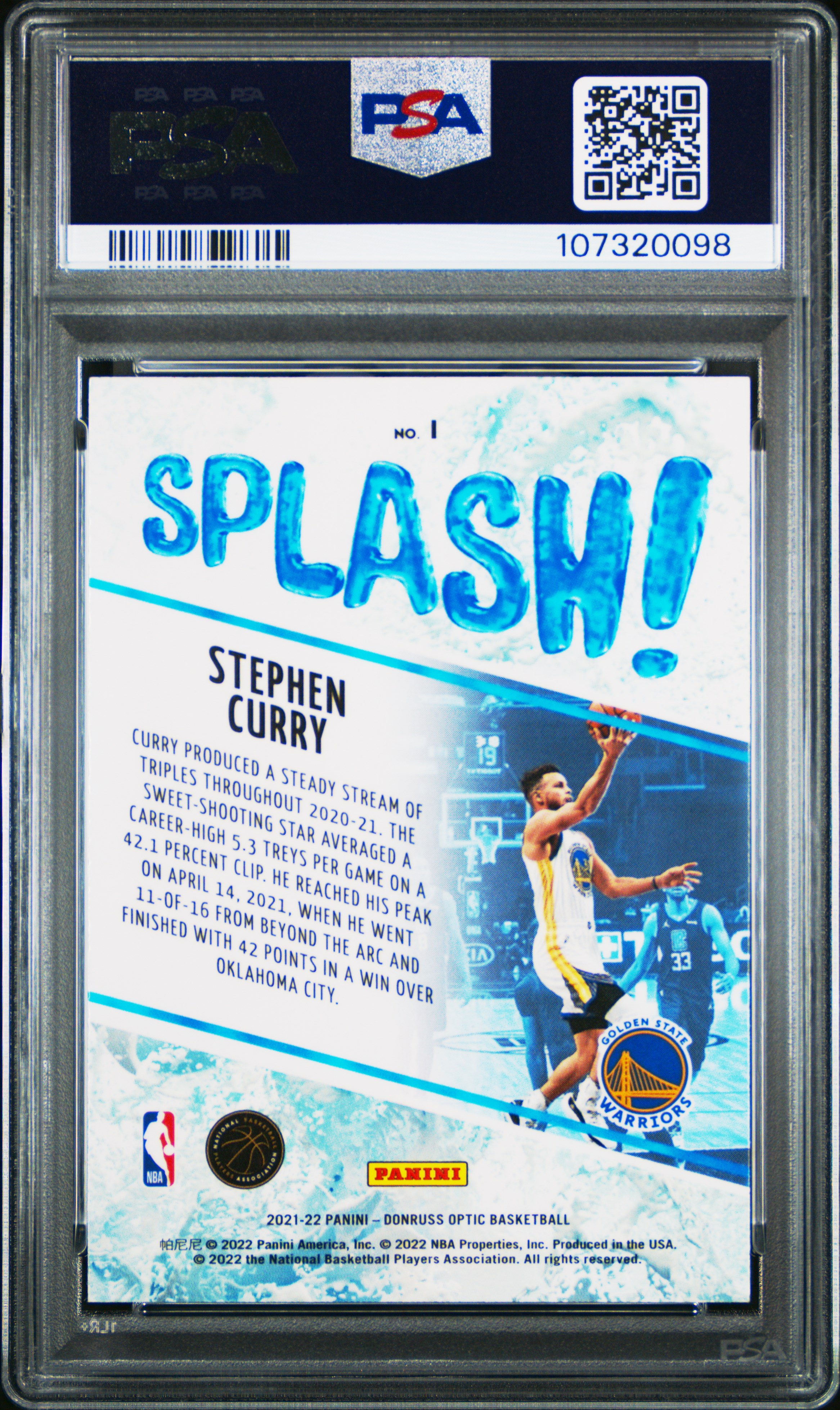 2021 Panini Donruss Optic Splash! Stephen Curry #1 (Splash!) Gem Mt 10 back