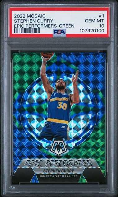 2022 Panini Mosaic Epic Performers Stephen Curry #1 (Epic Performers-Green) Gem Mt 10 front