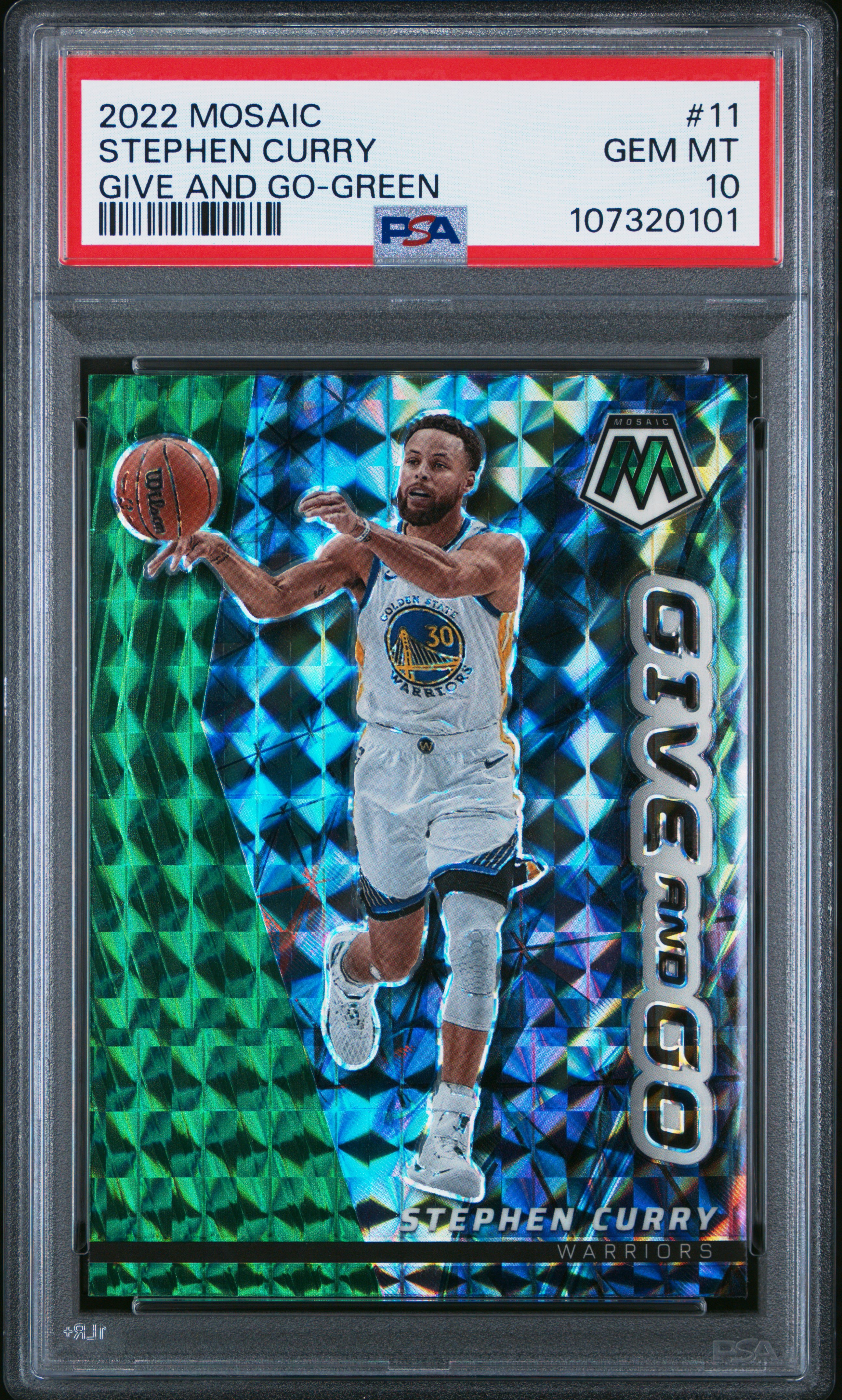 2022 Panini Mosaic Give And Go Stephen Curry #11 (Give And Go-Green) Gem Mt 10 front