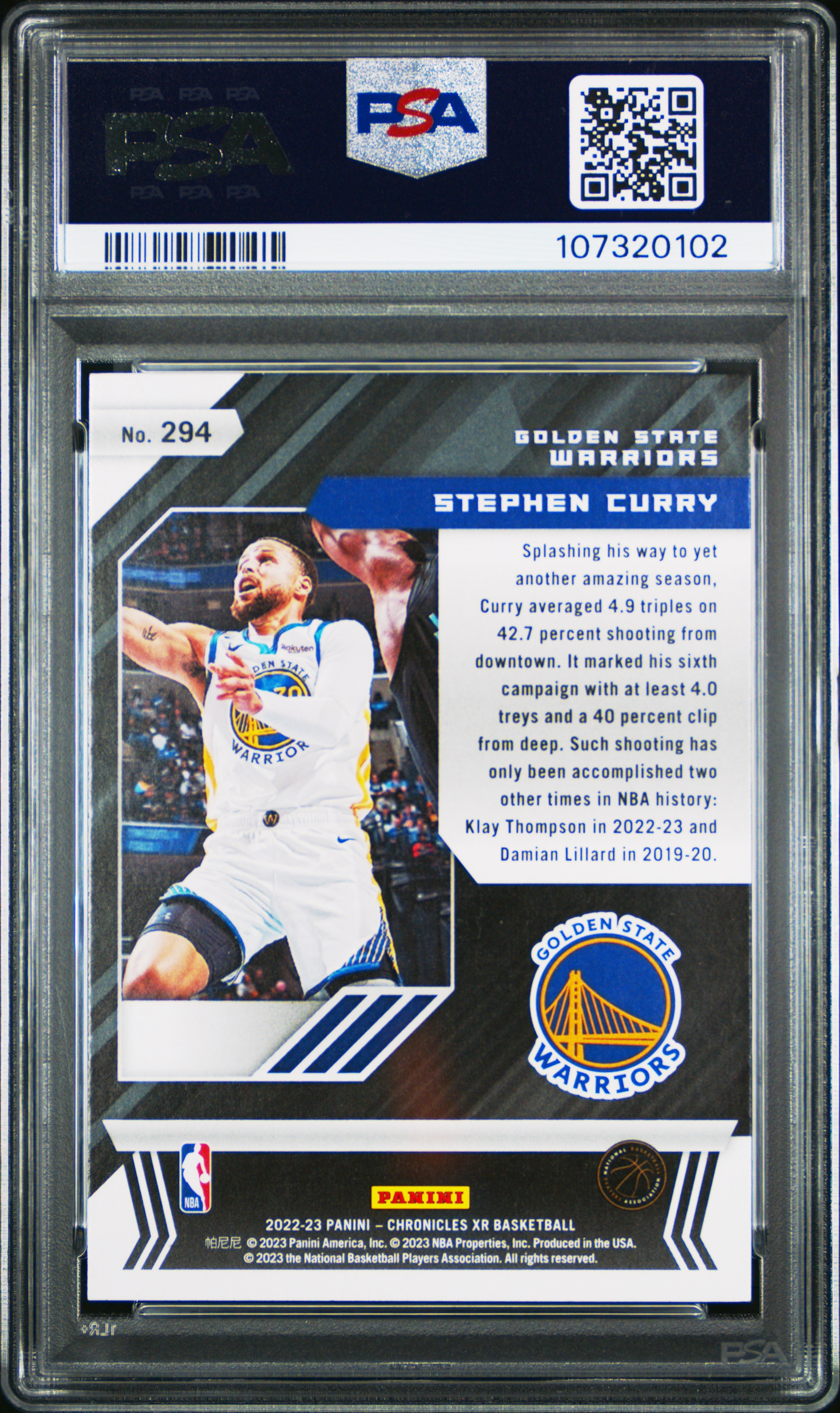 2022 Panini Chronicles Stephen Curry #294 (Asia) Gem Mt 10 back