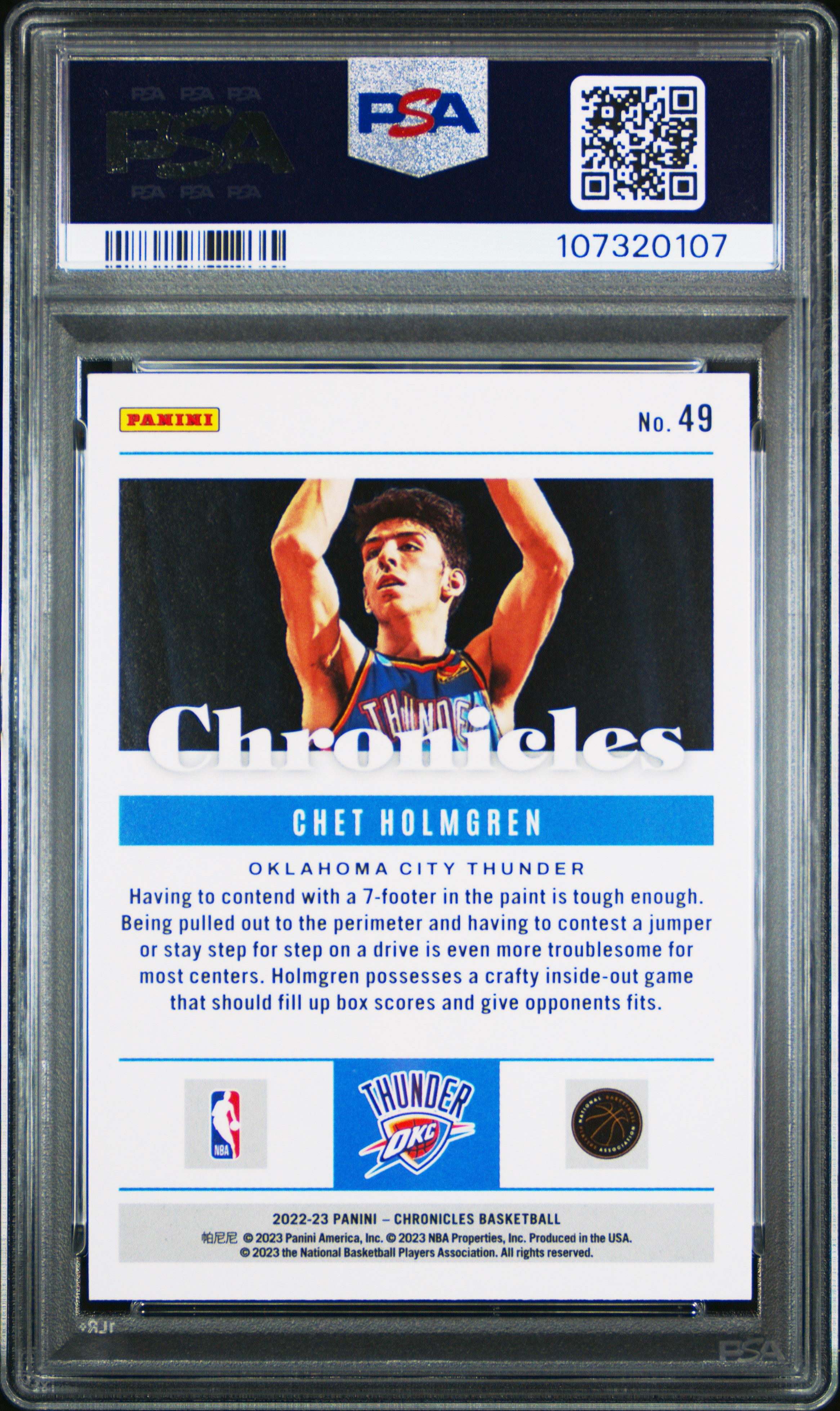 2022 Panini Chronicles Chet Holmgren #49 (Asia) Gem Mt 10 back