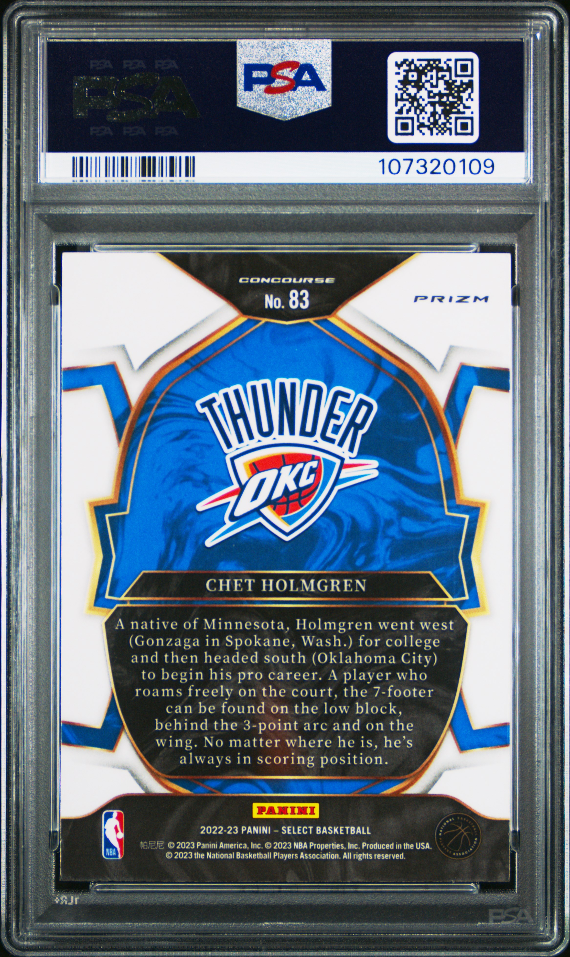 2022 Panini Select Chet Holmgren #83 (Red Wave) Gem Mt 10 back