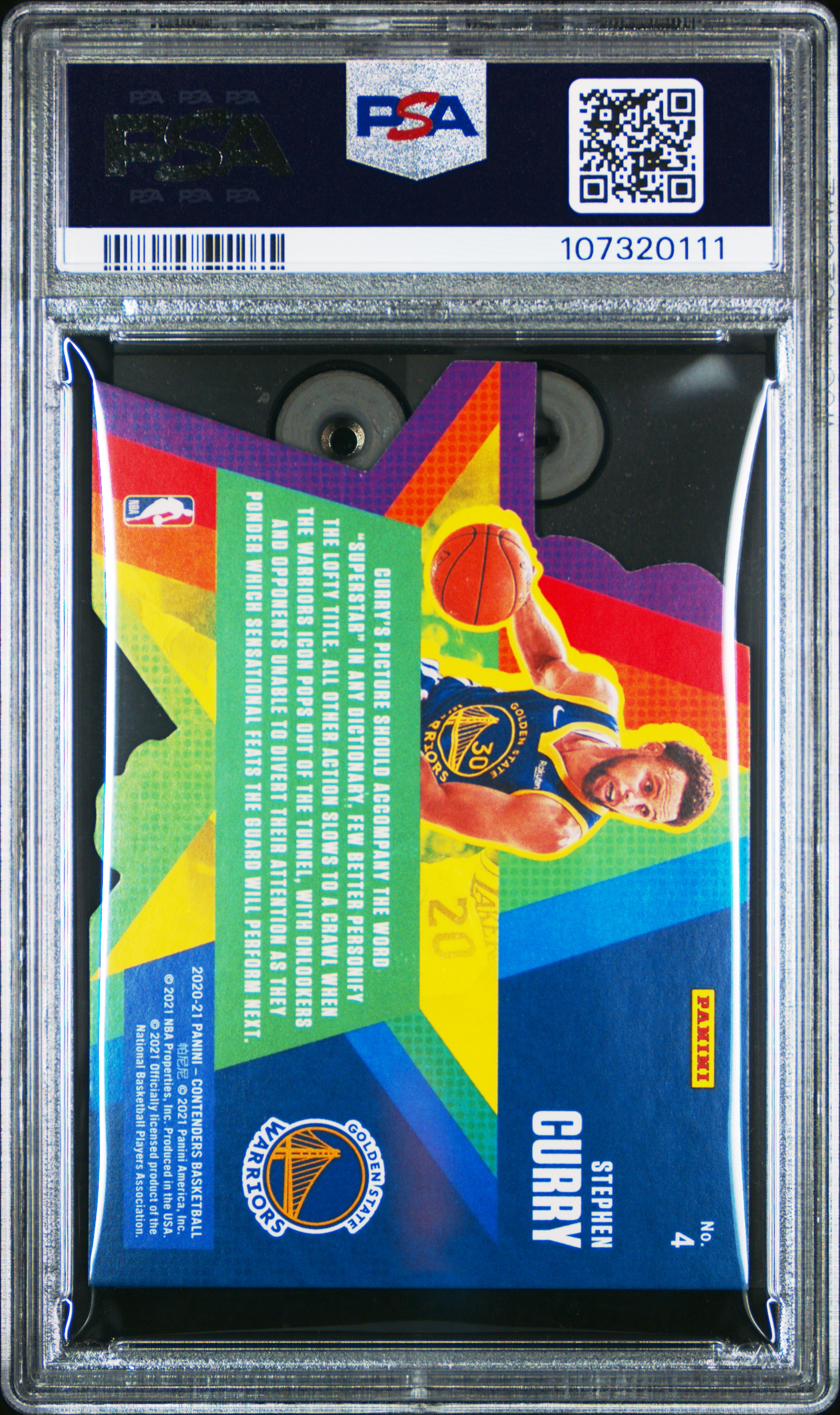 2020 Panini Contenders Superstar Die-Cuts Stephen Curry #4 (Superstar Die-Cut) Mint 9 back