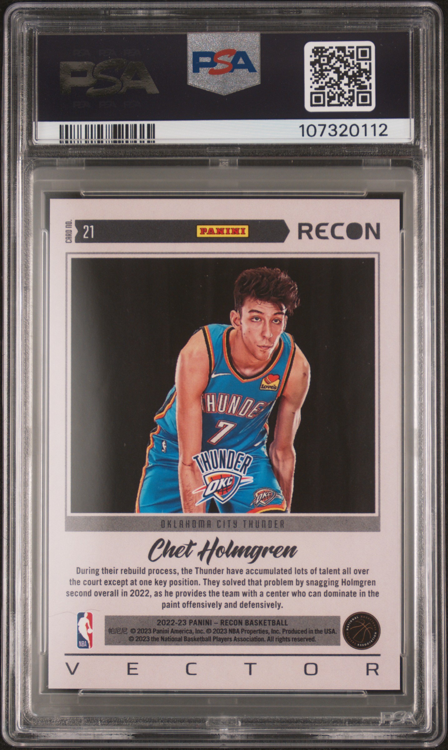 2022 Panini Recon Vector Chet Holmgren #21 (Vector) Mint 9 back