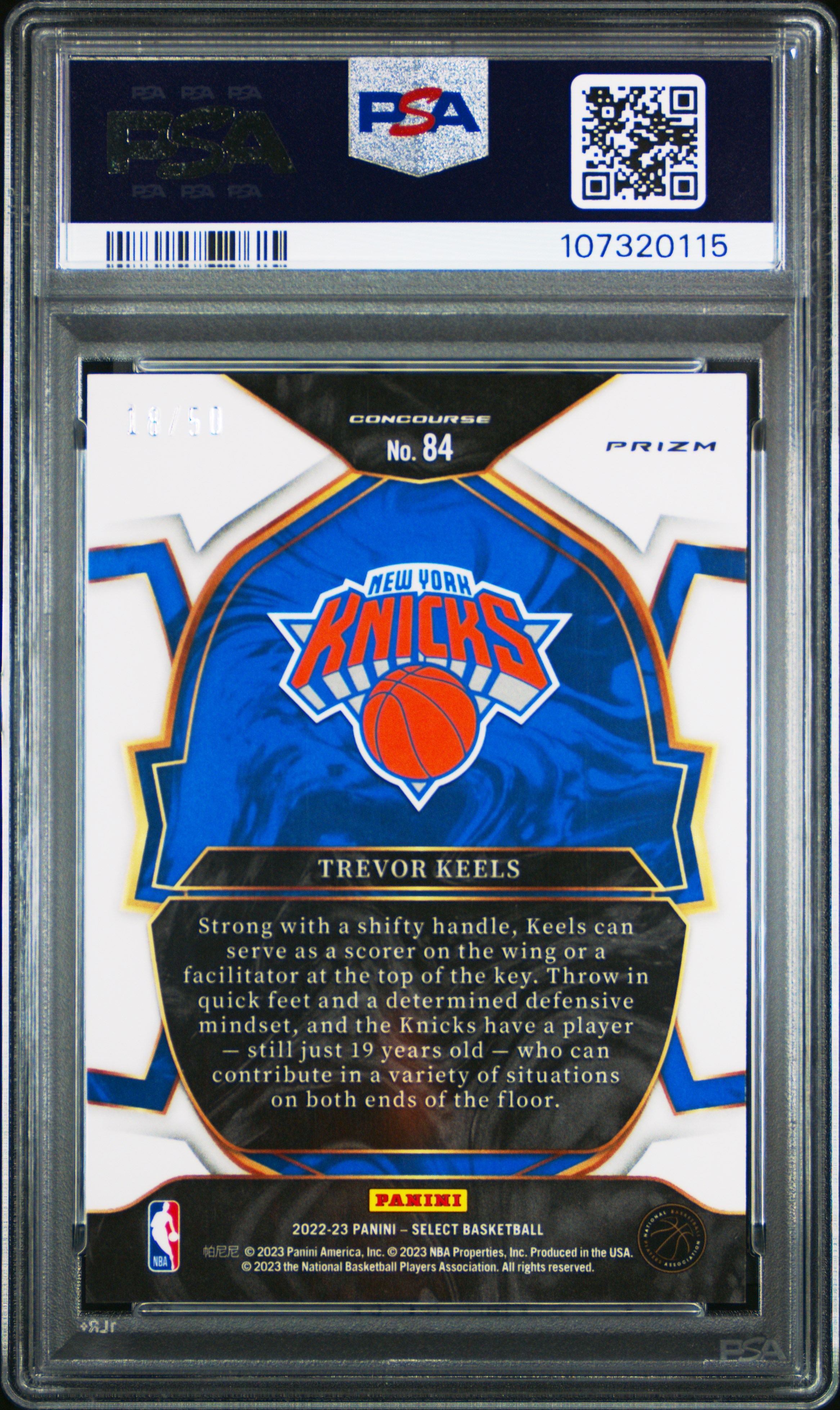 2022 Panini Select Trevor Keels #84 (Green Wave) Gem Mt 10 back