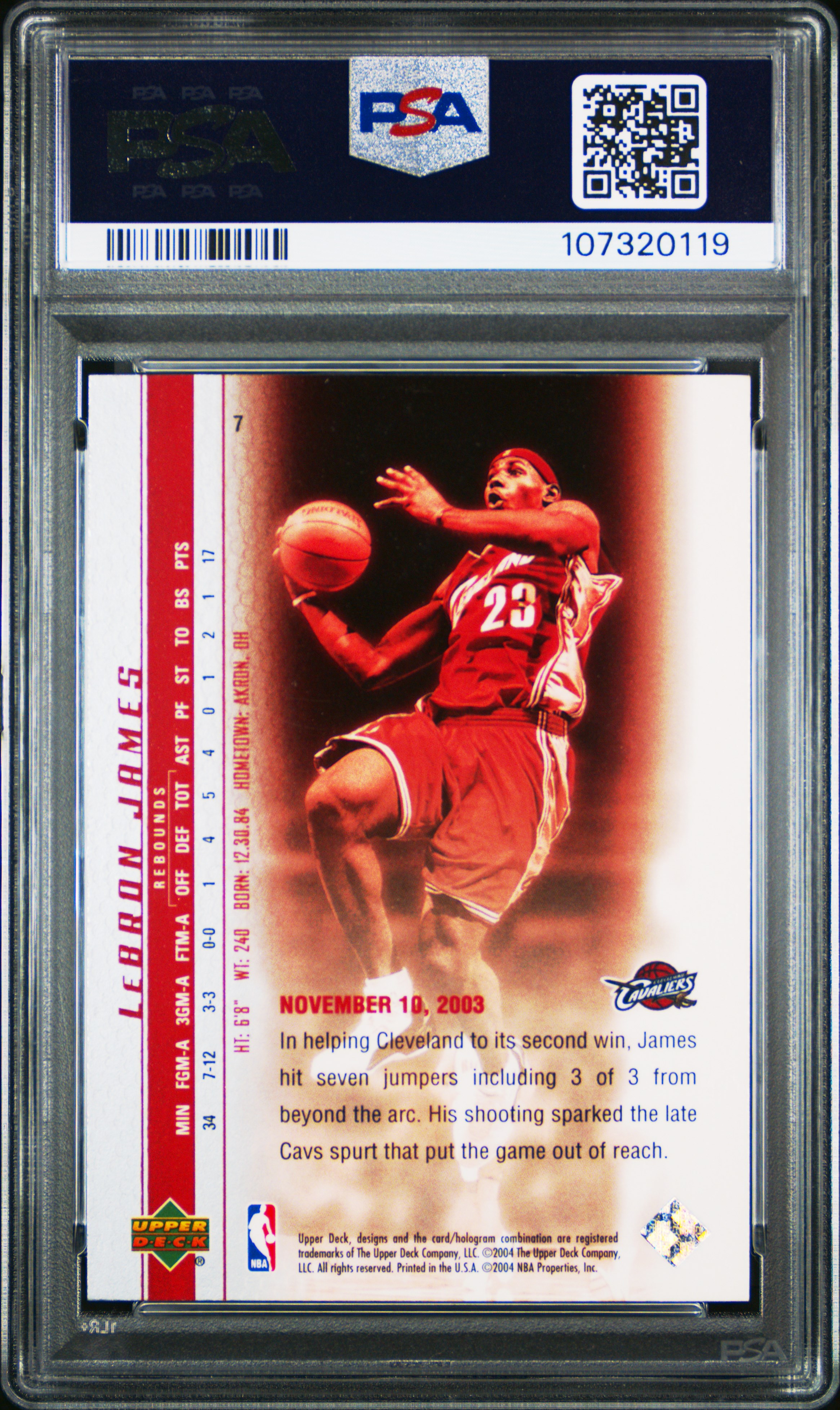 2003 Upper Deck Lebron James Phenomenal Beginnings Lebron James #7 (Phenomenal Beginning) Gem Mt 10 back