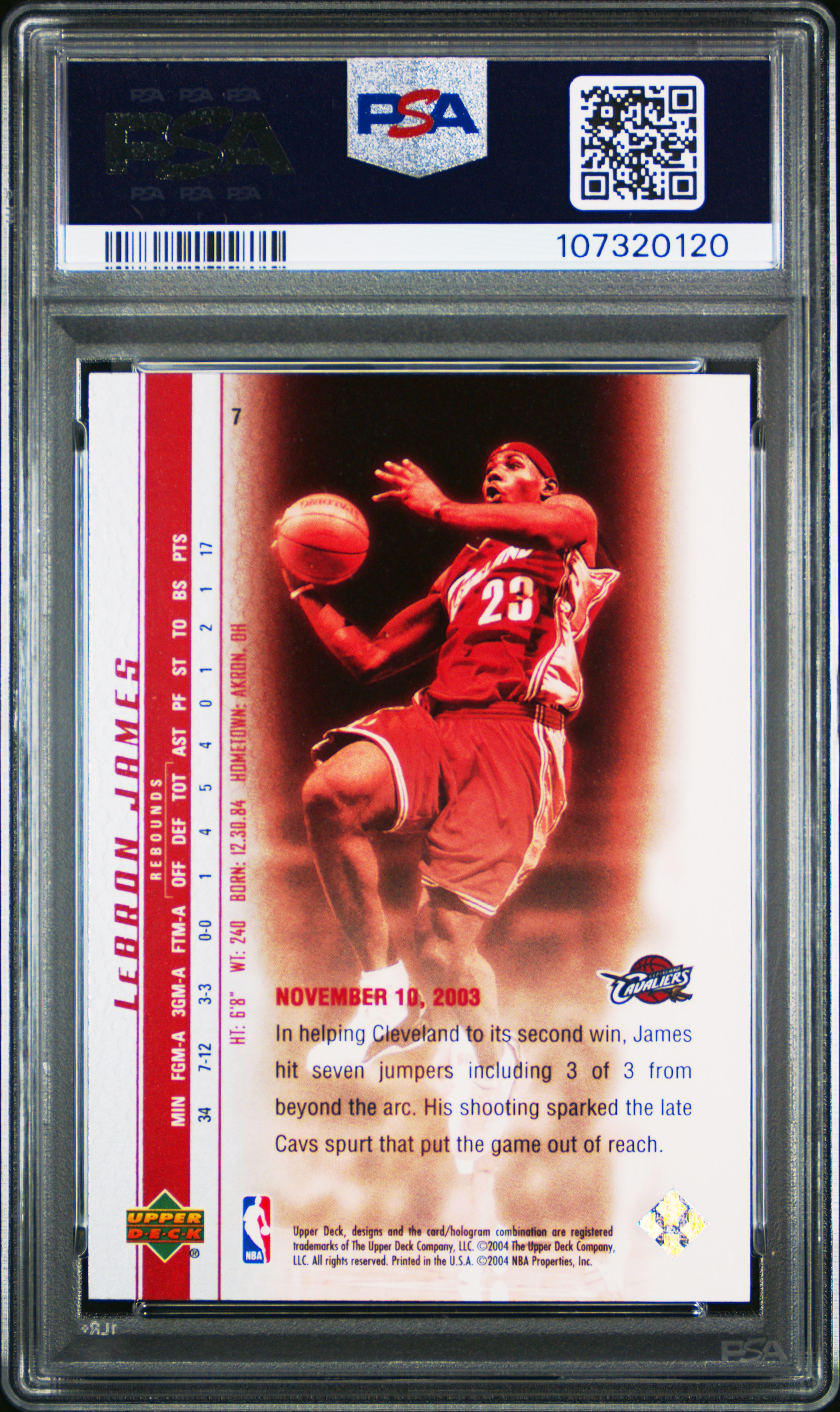 2003 Upper Deck Lebron James Phenomenal Beginnings Lebron James #7 (Phenomenal Beginning) Gem Mt 10 back